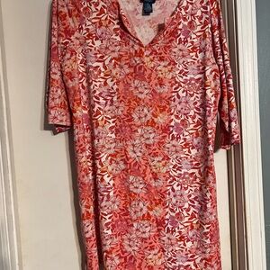 Caribbean Joe Floral 3/4Sleeve Dress - Red and Pink XL